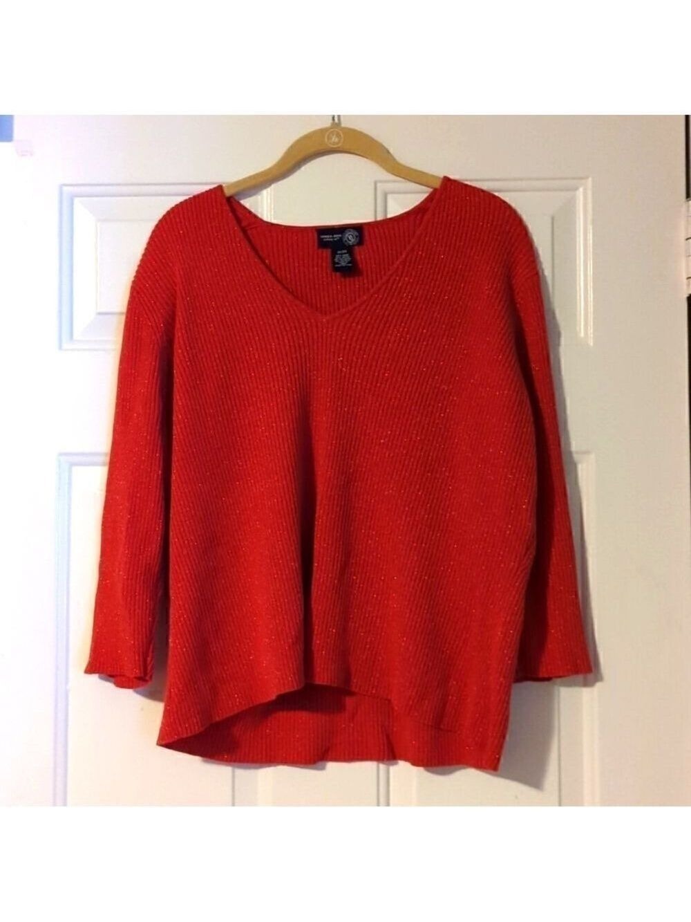 Venezia Red Sparkle V Neck Top 3/4 Sleeve Plus Size 22 24
